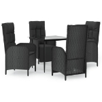 Set da Pranzo da Giardino 5 pz Nero con Cuscini in Polyrattan