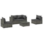 Set Divani da Giardino 5 pz con Cuscini in Polyrattan Grigio