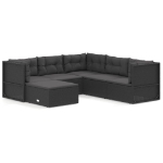 Set Mobili da Giardino 6 pz con Cuscini in Polyrattan Nero