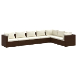 Set Divani da Giardino 7 pz con Cuscini in Polyrattan Marrone