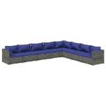 Set Divani da Giardino 8 pz con Cuscini in Polyrattan Grigio