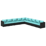 Set Divani da Giardino 9 pz con Cuscini in Polyrattan Nero