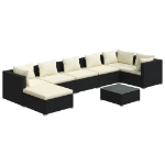 Set Salotto da Giardino 8 pz con Cuscini in Polyrattan Nero