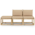 Set Salotto da Giardino 3 pz con Cuscini Beige