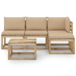 Set Divani da Giardino 5 pz con Cuscini Beige