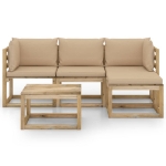 Set Divani da Giardino 5 pz con Cuscini Beige