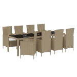 Set da Pranzo da Giardino 9 pz con Cuscini in Polyrattan Beige