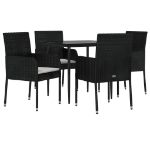 Set da Pranzo da Giardino 5 pz Nero con Cuscini in Polyrattan