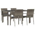 Set da Pranzo da Giardino 5 pz con Cuscini in Polyrattan Grigio