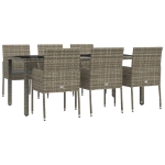 Set da Pranzo da Giardino 7 pz con Cuscini in Polyrattan Grigio