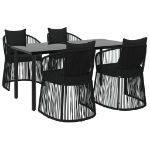 Set da Pranzo da Giardino 5 pz Nero con Cuscini in Rattan PVC