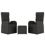 Set Mobili da Giardino 3 pz Nero Polyrattan e Acciaio