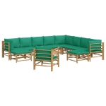 Set Salotto da Giardino 12pz con Cuscini Verdi Bambù