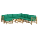 Set Salotto da Giardino 9pz con Cuscini Verdi Bambù