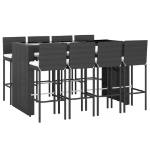 Set Bar da Giardino 9 pz con Cuscini in Polyrattan Nero