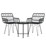 Set da Pranzo da Giardino 3 pz Nero in Polyrattan