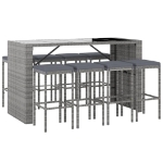 Set Bar da Giardino 9 pz con Cuscini in Polyrattan Grigio