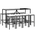 Set Bar da Giardino 9 pz con Cuscini in Polyrattan Nero