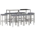 Set Bar da Giardino 11 pz con Cuscini in Polyrattan Grigio