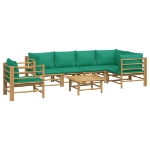 Set Salotto da Giardino 7pz con Cuscini Verdi Bambù