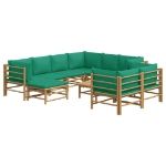 Set Salotto da Giardino 10pz con Cuscini Verdi Bambù