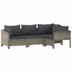 Set Divani da Giardino 4 pz con Cuscini in Polyrattan Grigio