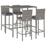 Set Bar da Giardino 5 pz con Cuscini in Polyrattan Grigio