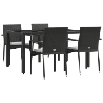 Set da Pranzo da Giardino 5 pz Nero con Cuscini in Polyrattan