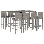 Set Bar da Giardino 9 pz con Cuscini in Polyrattan Grigio