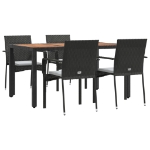 Set da Pranzo da Giardino 5 pz Nero con Cuscini in Polyrattan