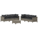 Set Divani da Giardino 7 pz con Cuscini in Polyrattan Grigio