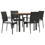 Set da Pranzo da Giardino 5 pz Nero con Cuscini in Polyrattan