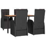 Set Pranzo Giardino 5pz Nero Polyrattan Legno Massello Acacia