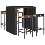 Set Bar Giardino 5 pz Nero Polyrattan e Legno Massello Acacia