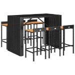 Set Bar Giardino 7 pz Nero Polyrattan e Legno Massello Acacia