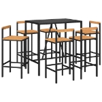 Set Bar Giardino 7 pz Nero Polyrattan e Legno Massello Acacia