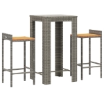 Set Bar Giardino 3pz Grigio Polyrattan e Legno Massello Acacia