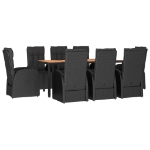 Set Pranzo Giardino 9pz Nero Polyrattan e Legno Massello Acacia