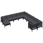 Set Divani da Giardino 11 pz con Cuscini Massello di Pino Nero