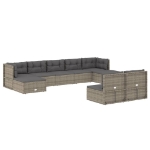 Set Divani da Giardino 9 pz con Cuscini in Polyrattan Grigio