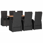 Set Pranzo Giardino 7pz Nero Polyrattan e Legno Massello Acacia