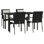 Set da Pranzo da Giardino 5 pz Nero con Cuscini in Polyrattan