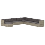 Set Divani da Giardino 10 pz con Cuscini in Polyrattan Grigio