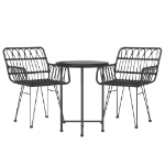 Set da Pranzo da Giardino 3 pz Nero in Polyrattan