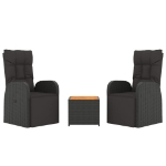 Set Mobili Giardino 3pz Nero Polyrattan e Legno Massello Acacia