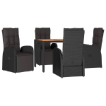 Set Pranzo Giardino 5pz Nero Polyrattan Legno Massello Acacia