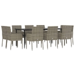 Set Mobili Giardino 11 pz con Cuscini Polyrattan Nero e Grigio