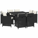 Set da Pranzo per Giardino 5 pz con Cuscini in Polyrattan Nero