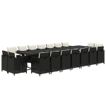 Set da Pranzo per Giardino 19 pz con Cuscini in Polyrattan Nero