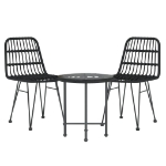 Set da Pranzo da Giardino 3 pz Nero in Polyrattan